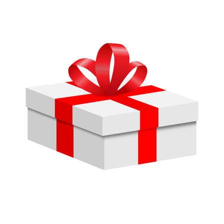 A box with a red ribbon and a bow. Vector illustrationのイラスト素材