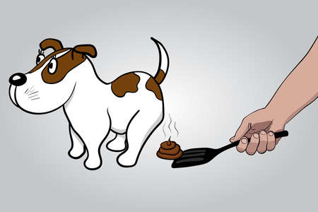 Hand with scoop cleans feces after dog. Vector illustration.のイラスト素材