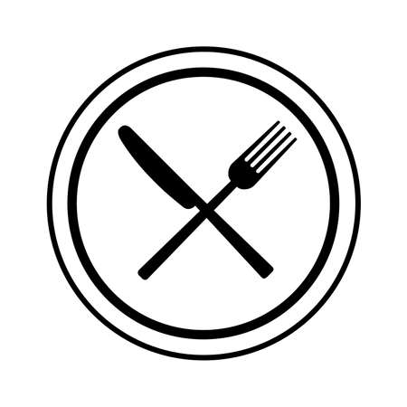 Fork and knife on plate background. Vector illustrationのイラスト素材