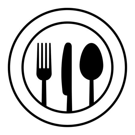 Fork, knife and spoon on plate background. Vector illustrationのイラスト素材