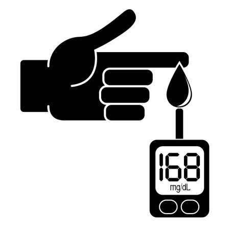 Measurement of glucose in the blood with a glucometer. Value in millimeters per liter. Value in millimoles per deciliter. Vector illustrationのイラスト素材