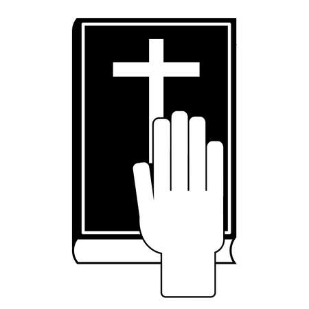 Human hand on the Bible. Oath concept. Vector illustrationのイラスト素材
