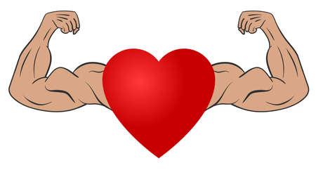 Heart with muscular arms. The concept of a strong heart. Vector illustrationのイラスト素材