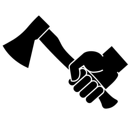 Hand holding ax on a white background. Vector illustration.のイラスト素材