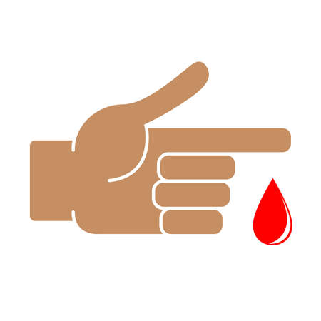 Finger with blood drop on white background. Vector illustrationのイラスト素材