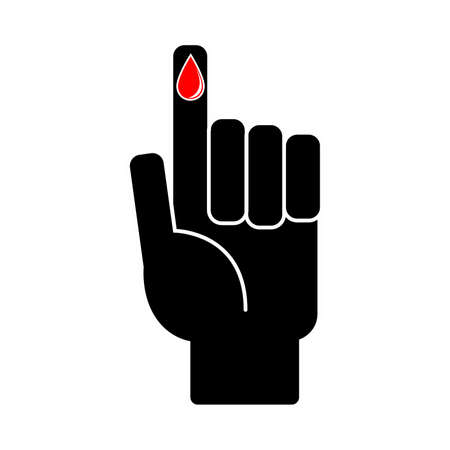 Finger with blood drop on white background. Vector illustrationのイラスト素材