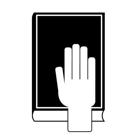 Human hand on the Bible. Oath concept. Vector illustrationのイラスト素材