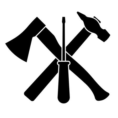 Axe, screwdriver and hammer on a white background. Vector illustrationのイラスト素材