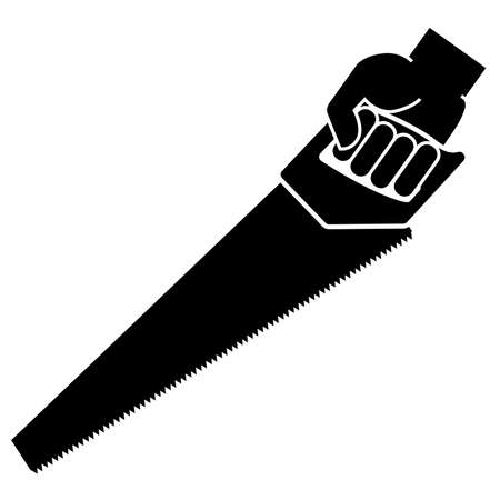 Hand holding hacksaw on a white background. Vector illustrationのイラスト素材