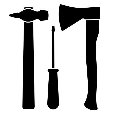 Axe, screwdriver and hammer on a white background. Vector illustrationのイラスト素材