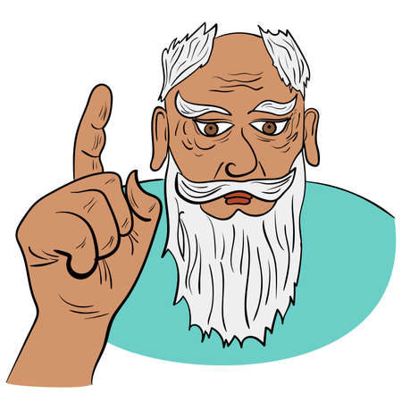 The old sage raised his index finger in edifying. Vector illustrationのイラスト素材