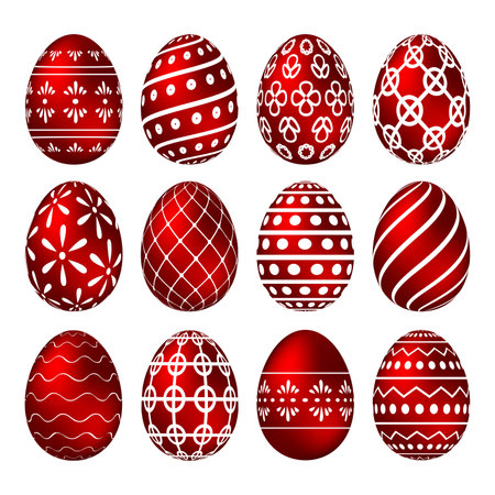 A set of red Easter eggs with patterns. Vector illustrationのイラスト素材