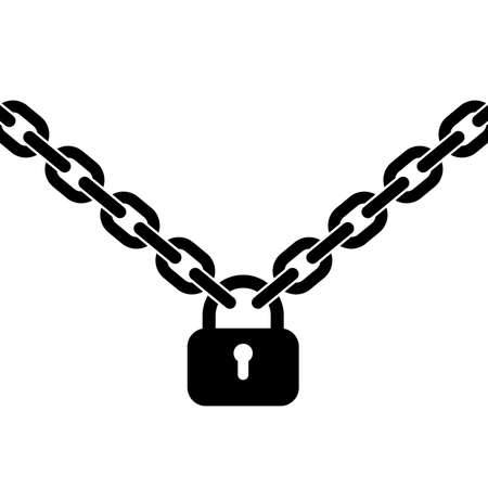 Padlock and metal chain. Icon. Concept of protection. Vector illustrationのイラスト素材