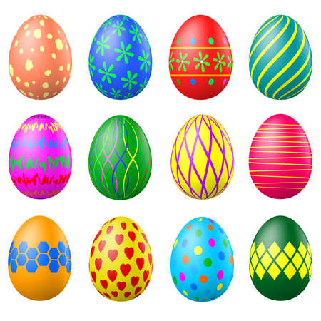 A set of painted Easter eggs with colorful patterns. Vector illustrationのイラスト素材