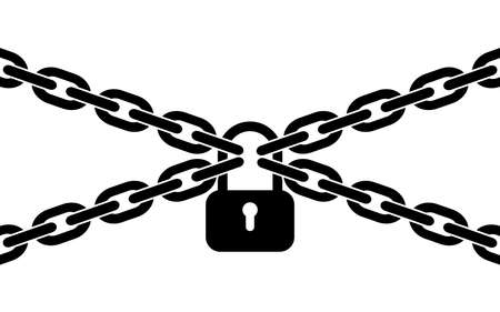 Padlock and metal chain. Icon. Concept of protection. Vector illustrationのイラスト素材