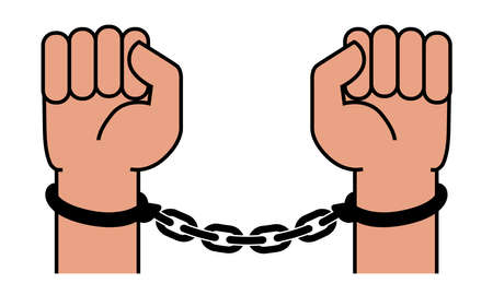 Handcuffs on the hands of the criminal. A crime, corruption and arrest concept. Vector illustrationのイラスト素材