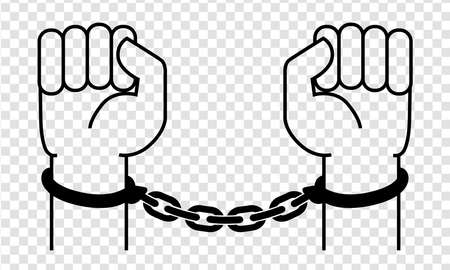 Handcuffs on the hands of the criminal. A crime, corruption and arrest concept. Vector illustrationのイラスト素材