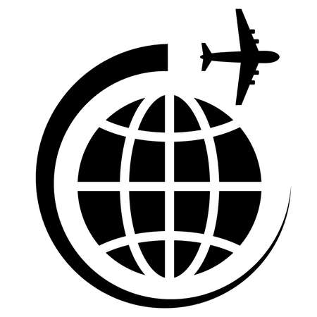 Symbolic image of the planet and the airplane. Travel and business concept. Vector illustrationのイラスト素材