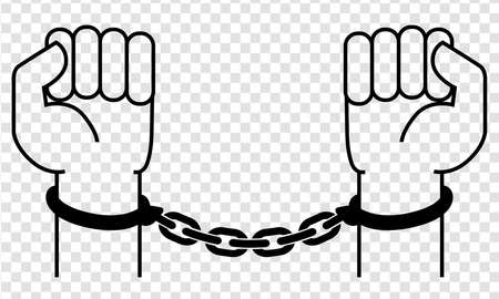 Handcuffs on the hands of the criminal. A crime, corruption and arrest concept. Vector illustrationのイラスト素材
