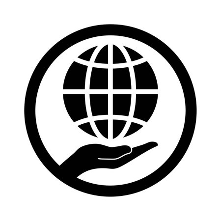 The hand holds the globe on a white background. Vector illustrationの写真素材