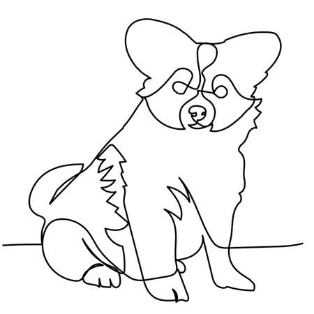 Continuous line drawing of puppy breed Papillon. Vector illustrationのイラスト素材