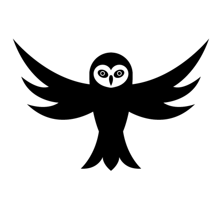 Owl with open wings. Black and white icon. Vector illustrationのイラスト素材
