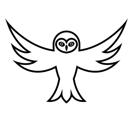 Owl with open wings. Black and white icon. Vector illustrationのイラスト素材