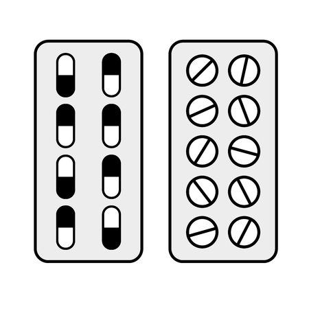 Capsules and pills in blisters on white background. Vector illustrationのイラスト素材