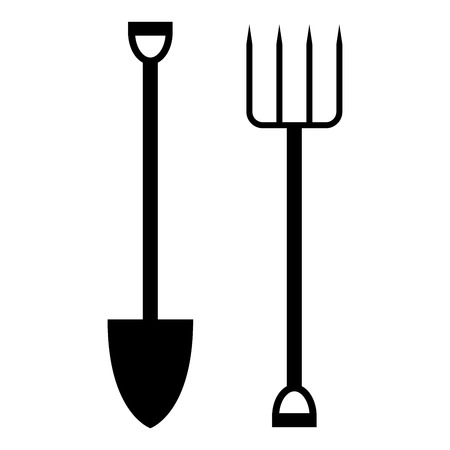 Garden fork and shovel. Icon. Vector Illustrationのイラスト素材