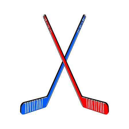 Two crossed hockey sticks in a white background. Vector illustrationのイラスト素材