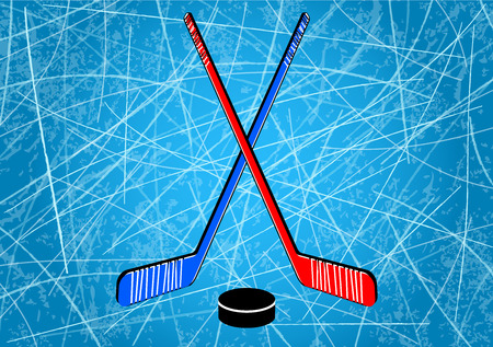Two crossed hockey sticks and a puck. Vector illustrationのイラスト素材