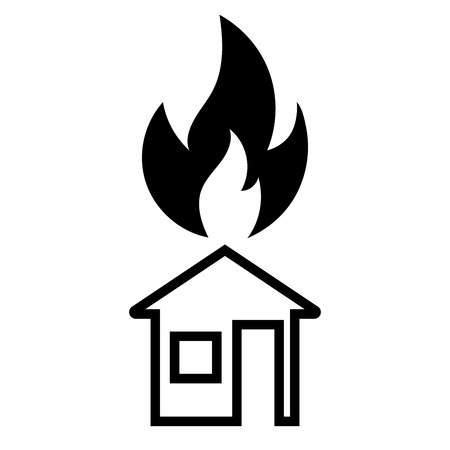 The burning house icon on white backgroundのイラスト素材