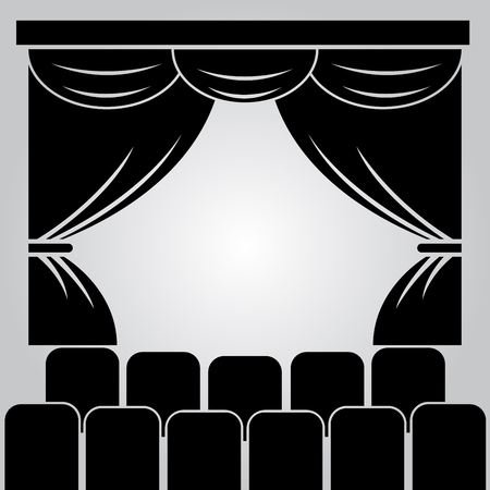 Theater stage, curtain and rows of chairs. Vector illustrationのイラスト素材
