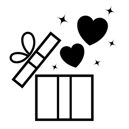 Opened gift box with flying hearts. Valentines cardのイラスト素材
