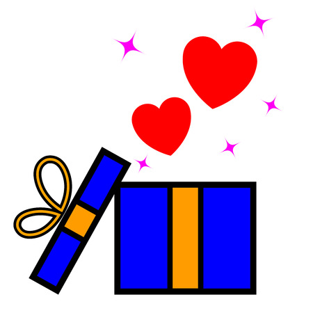 Opened gift box with flying hearts. Valentines cardのイラスト素材