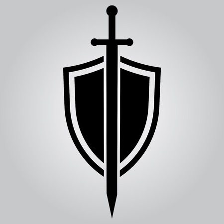 Shield and sword icon on gradient background. Vector illustrationのイラスト素材