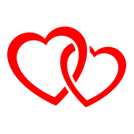 Two red intertwined hearts as illustration of romantic love. Vector illustrationのイラスト素材