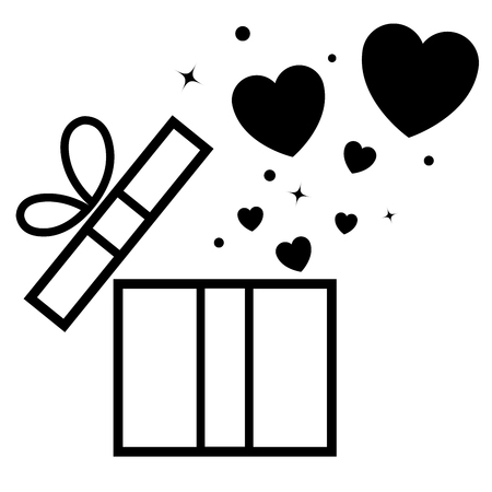 Opened gift box with flying hearts. Valentine s cardのイラスト素材