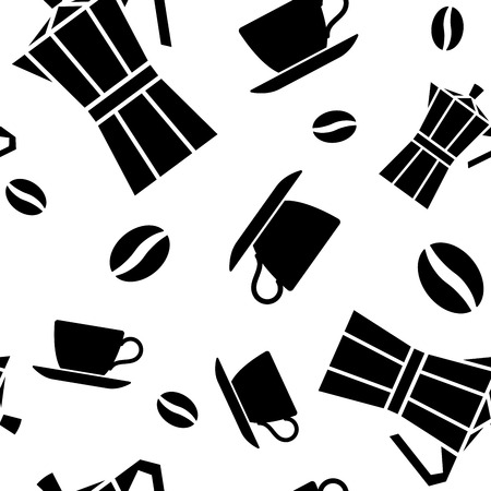 Seamless pattern. Coffee beans, Cup, coffeemaker. Endless texture for cafe menu, wrapping paper and other thingsのイラスト素材