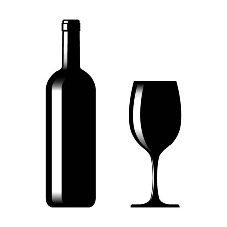 Silhouette bottle and glass of wine. Vector illustration on a white backgroundの写真素材