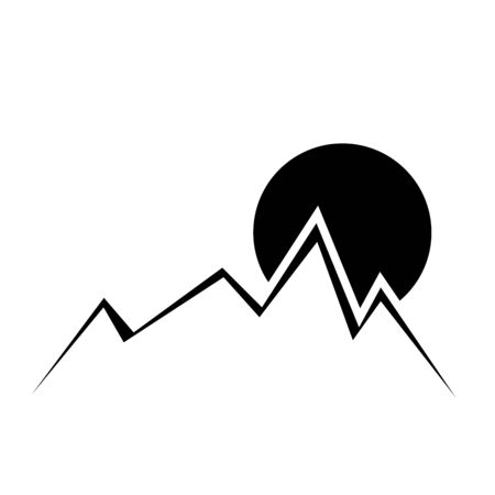 Mountains and sun on white background. Vector illustrationのイラスト素材
