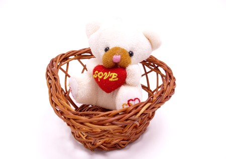   Bear of felt with basketの写真素材