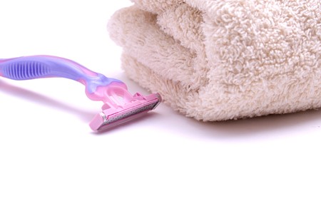 towel with razorの写真素材