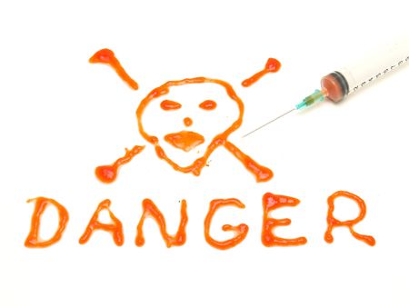 Syringe with blood