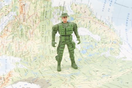 toy soldier on world mapの写真素材