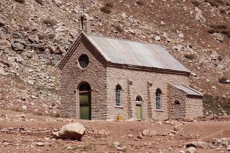 church on the mountain range of the andes, Mendoza, Argentinaの写真素材
