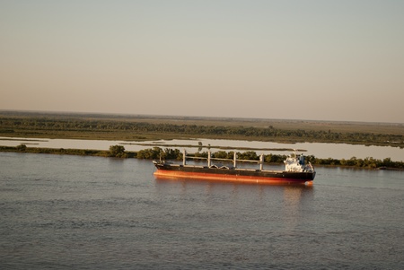 Cargo ship sailing on the River of the Silver, Argentinaの写真素材