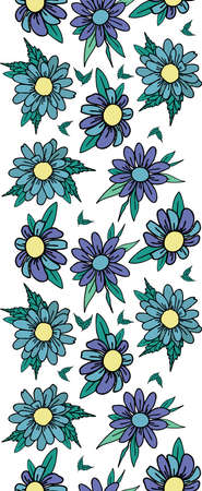 Vector Blue purple yellow flower leaf vertical border seamless pattern. texture. trend print for textiles and wallpaper.のイラスト素材