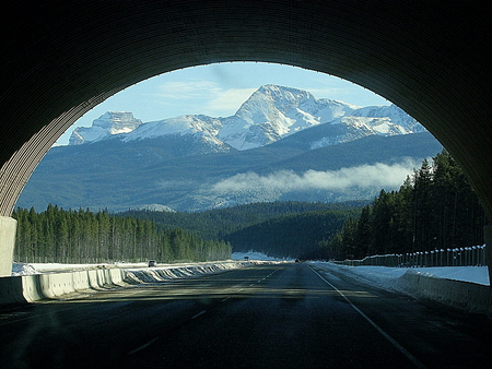 Mountain Range Framed by a Tunnelの写真素材