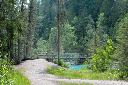 Hiking Trail over the Bridge in the Rocky Mountainsの写真素材